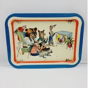 Children's TV Tray Bozo the Clown on TV w/ Folding Legs, Vintage 1960's Tin